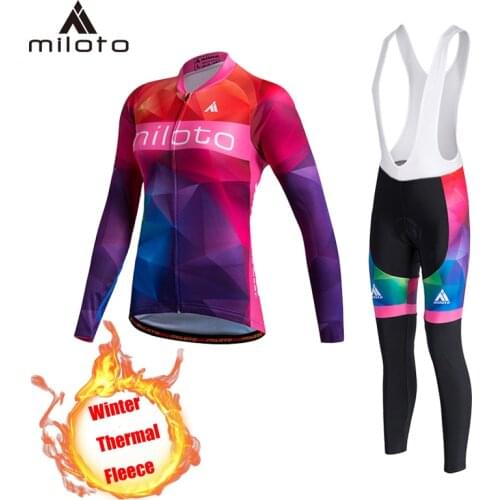 Miloto Women Cycling Clothing Long Sleeve Jersey Set Winter Thermal Fleece Lady Female Road Bike suits Mountain Bicycle wear