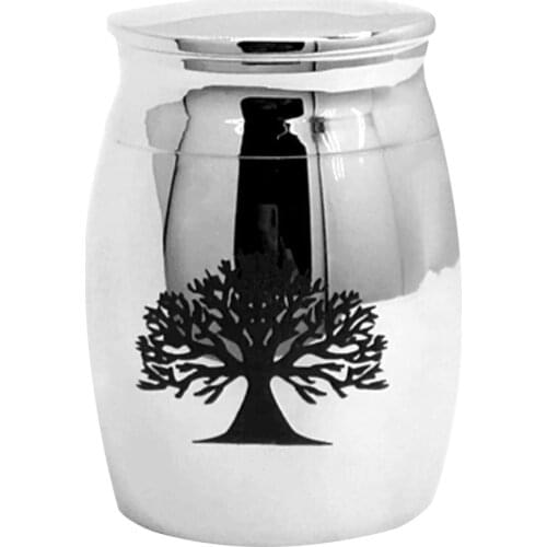 Stainless Steel Cinerary Funerary Urn Jar Opening the Tree of Life Pet Mini Urn Container