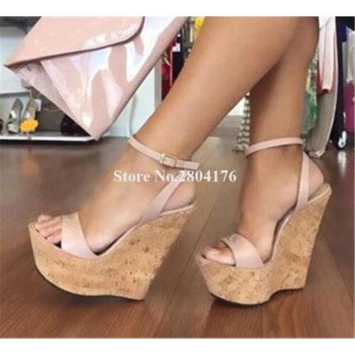 Western Fashion Style Open Toe High Platform Wedge Sandals Red White Ankle Strap High Heel Wedge Sandals Dress Heels