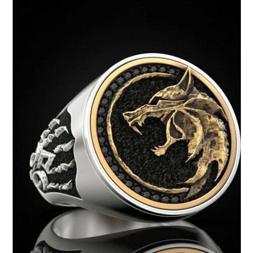 Classic Two Tone Wolf Head Rings For Men Vintage Fashion White Gold Double Color Ring Male Animal Punk Jewelry Anniversary Gift