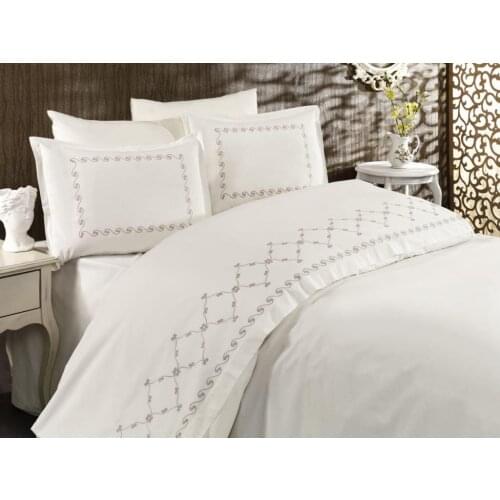 Land Of dowry Wave Embroidered Duvet set Cream Beige