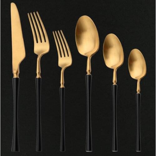 Matte 18/10 Stainless Steel Cutlery Set Black Gold Knife Dessert Fork Spoon Dinnerware For Party Dinner Silverware Tableware Set
