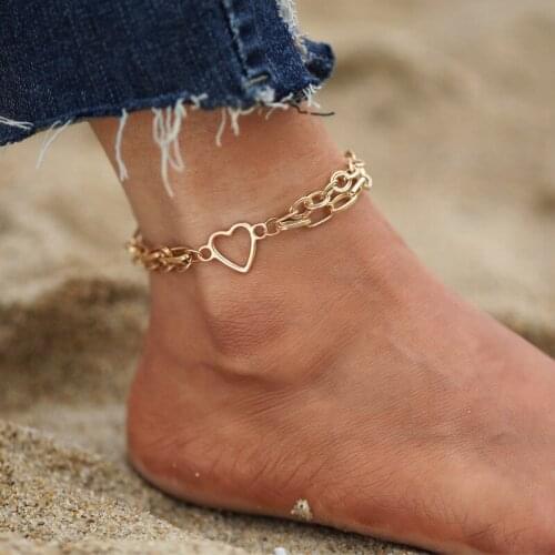LETAPI Bohemian Gold Heart Chain Anklets Set For Women Girls Fashion Multi-layer Anklet Foot Ankle Bracelet Beach Jewelry