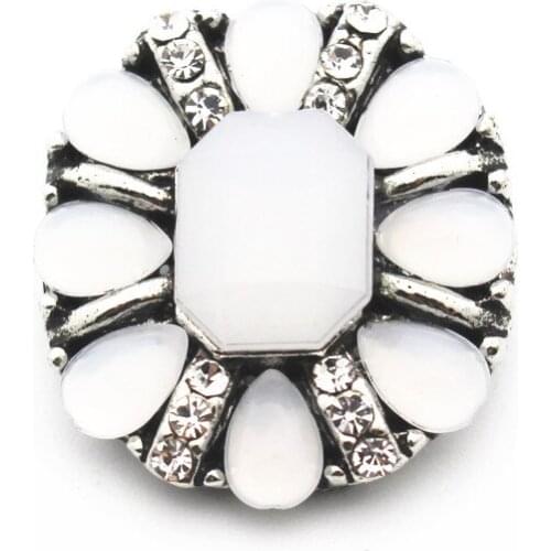 New Style 10pcs/lot Metal Vintage White Rhinestone Stone Snap Buttons Fit 18mm/20mm DIY Snap Bracelet Necklace Jewelry Making