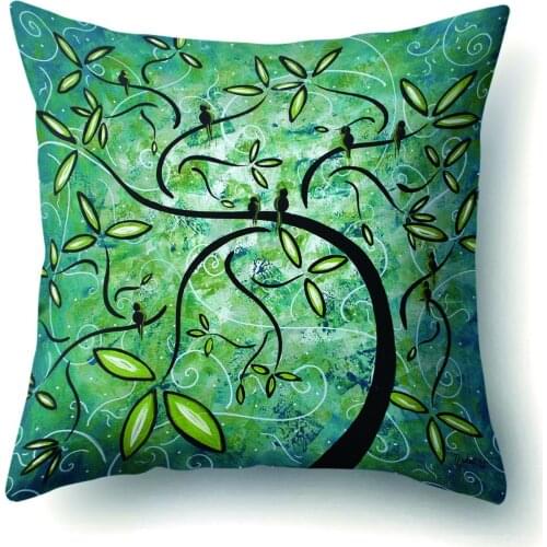 One Side Print Cushion Cover Polyester Decorative for Sofa Seat Soft Throw Pillow Case Cover 45x45cm Vintage Tree