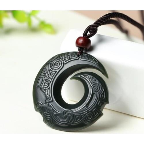 Natural XinJiang HeTian Jade Dragon Pendant Necklace Peace Safety Lucky for Men Womens Sweater Chain