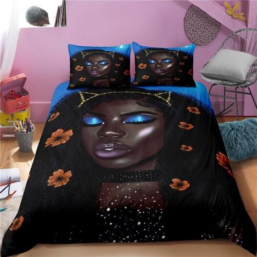 Black Girl Bedding Set 2/3pcs African American Girl Microfiber Comforter Cover Twin Queen Size Colorful Black Woman Duvet Cover