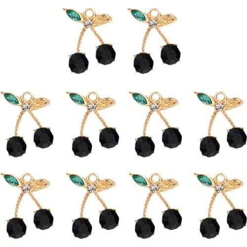 10Pcs Rhinestone Cherry Multicolor Sweet Fruit Plant Charms Pendant Accessories Wholesale Jewelry Making Necklace Handmade DIY