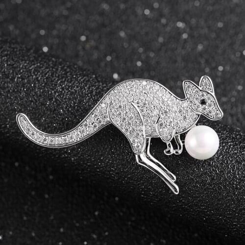 Lovely Kangaroo with Pearl Brooches for Women Vintage Zircon Crystal Pin Animal Jewelry Brooch Gift broche femme bijoux de luxe