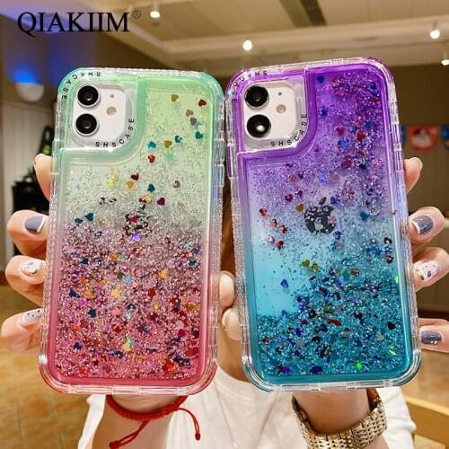 Gradient Glitter Dynamic Liquid Quicksand Case for iPhone 12 11 Pro Max XS XR X 8 7 6 6s Plus SE 3 in 1 Shockproof Phone Cover
