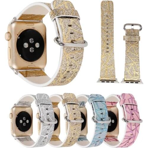 Glitter Striped Leather Strap for Apple Watch Series 5 4 3 2 1 Band Shiny Streak Belt for iWatch Watchband 38mm 40mm 42mm 44mm