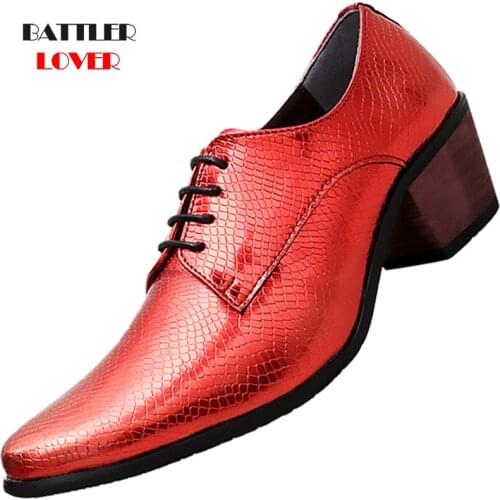 Luxury Men Dress Wedding Shoes Split Leather 6cm High Heels Fashion Pointed Toe Heighten Oxford Shoes Male Party Prom