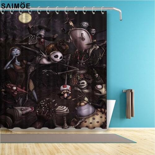 Holloween Skull Shower Curtain Black Waterproof Bathroom Curtain Polyester Fabric For Bath Decor Bathtub Shower Sets