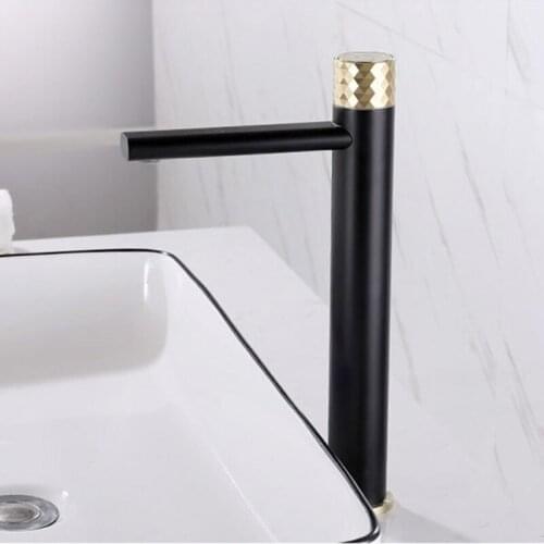 Basin Faucet Bathroom Sink Faucets Brush Gold and Black Brass Cold and Hot Water Mixer Single Handle Sink Tap Deck Mounted Taps