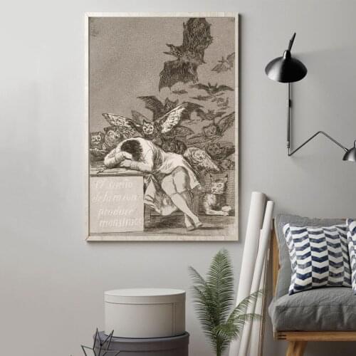 The Sleep of Reason Produces Monsters (1799) by Francisco Goya Masterpiece Reproduction Poster Minimalism Canvas Picture Print