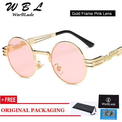 WarBLade High Quality Gothic Steampunk Sunglasses Men Metal Round Shades Male Clear Sun Glasses For Women Steam Punk