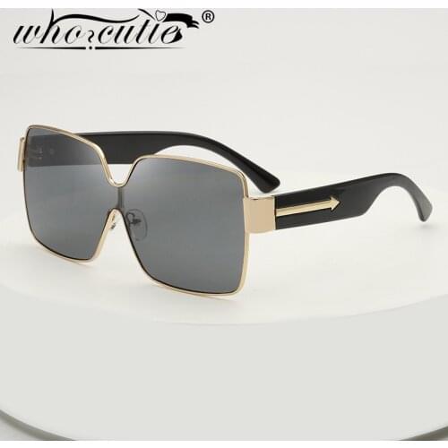 WHO CUTIE New Vintage Oversized Pink Blue Mirror Sunglasses Men Cool Square One Piece Metal Frame Women Sun Glasses Shades UV400