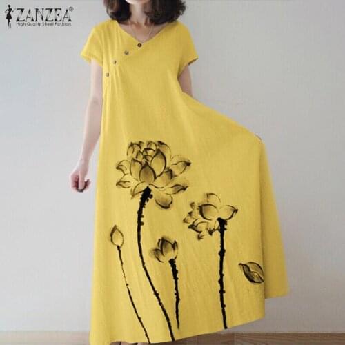 ZANZEA Fashion Summer V Neck Short Sleeve Vintage Sundress Women Floral Printed Long Dress Robe Femme Maxi Vestido Kaftan