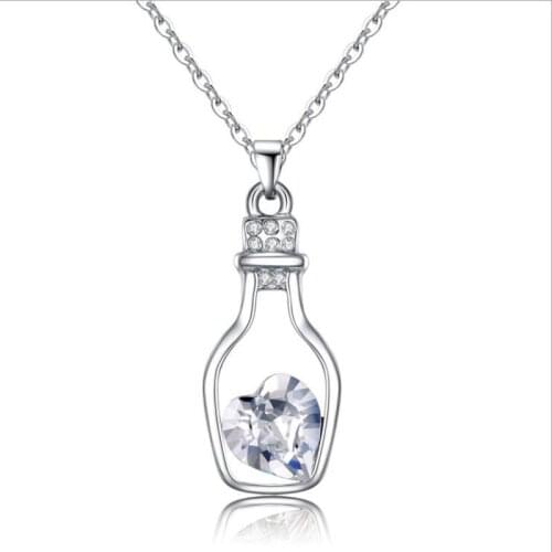 KOFSAC New Silver 925 Chain Necklace Luxury Crystal CZ Drifting Bottle Pendant Necklaces for Women Valentines Day Jewelry Gifts