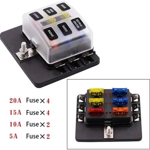 1pcs PC 6 Way 12Ways Fuse Box DC 12V 32V 20A Circuit Car Trailer Auto Blade Fuse Box Block Holder ATC ATO Fuse Holder with Fuse