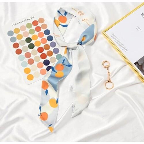 2021 New Lady Accessories Silk Neckerchief Women Handle Bag Ribbon Tie Elegant Florals Long Skinny Head Hair Scarves Foulard