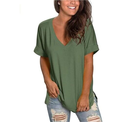 2xl Plus Size Green Shirts For Ladies 2021 Summer New Fashion Womens Casual Sexy V-neck Short Sleeve Tops Ensemble Femme Ete