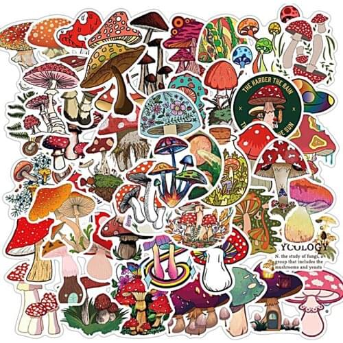 50pcs Cute Cartoon Graffiti Mushroom Stickers For Notebooks Planner Adesivos Craft Supplies PVC Scrapbooking DIY Decoration