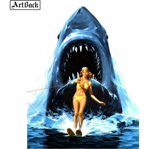 5d diamond painting shark beauty full square /round movie picture handmade sticker 3d diamond mosaic home decoration