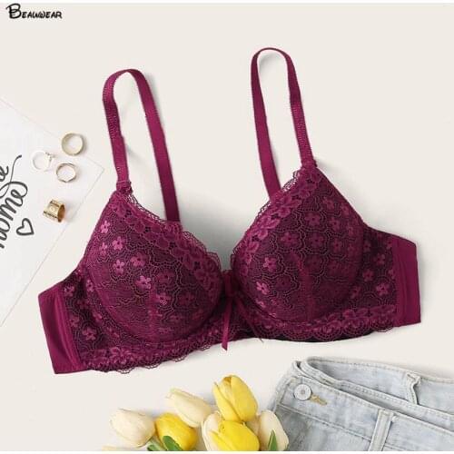 Beauwear Sexy Push Up Bras for Women 85 90 95 100 B C Cup Thick Padded Underwear for Girls 3/4 Cup Plunge Bra Female Lingeries