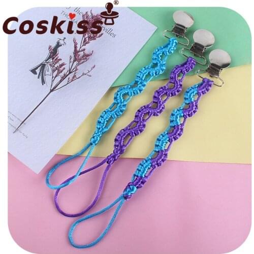 Coskiss Hand-Woven Cotton Wood Baby Nipple Chain Metal Nipple Clip newborn Nipple Holder Teething Nipple Chewing Fake Clip