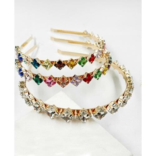 Elegant Bridal Crowns Rhombus Crystal Hairbands Rhinestone Wedding Tiaras Womens Headdress Girls Hair Accessories Jewelry