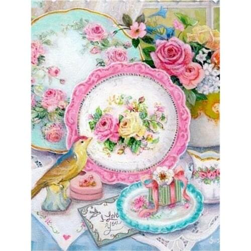 Gatyztory Exquisite Plate Diy Painting By Numbers Flower Artwork Canvas Colouring Wall Decor Frame Handpainted