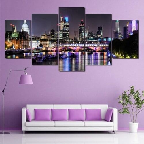 Hd Modern Fashion Art Wall Poster City Architecture Night Scene Canvas Painting Home Decoration Mural Five Piece Set No Frame