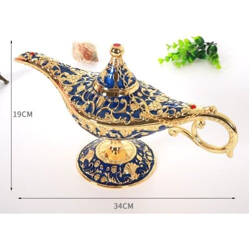 HHT Retro European 34*19cm Aladdin Magic Lamp Zinc Alloy Wishing Lamp Flagon Creative Home Decoration Container Ornaments Crafts