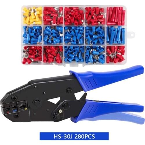 HS-30J Wire Terminals Crimping Tool Set,Ratcheting Wire Crimper Kit with Insulated Butt Bullet Spade Fork Ring Crimp Connectors