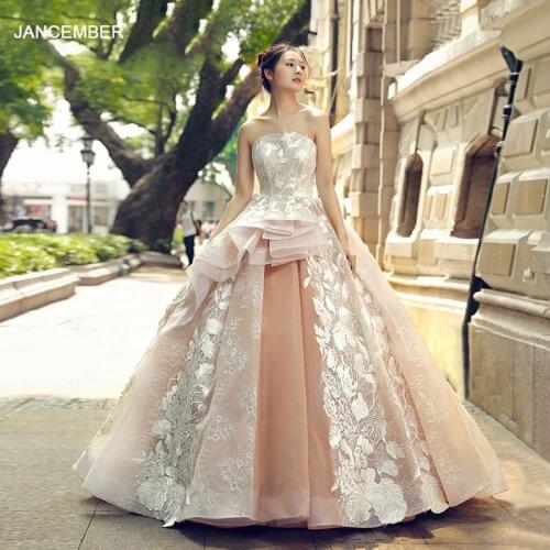 J66546 Jancember Quinceanera Dresses 2020 Prom Ball Gown Strapless Ruffle Backless Appliques Vestido 16 платье с открытые плечи