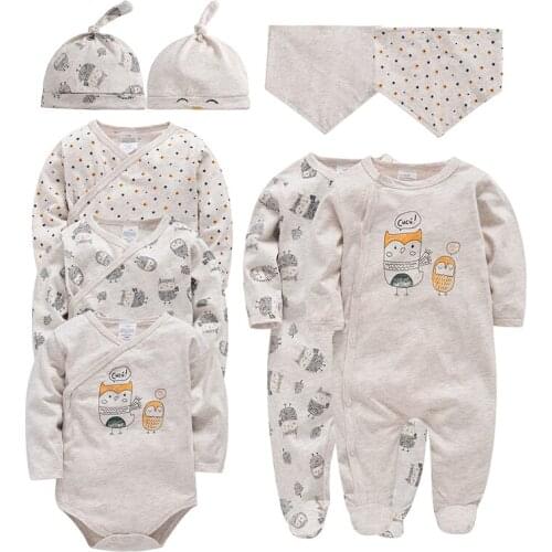 Kavkas Newborn Baby Long Sleeves Bodysuit Set Unisex Cotton Overall Gilrs Owl Pattern Clothing Toddler Boys Jumpsuit