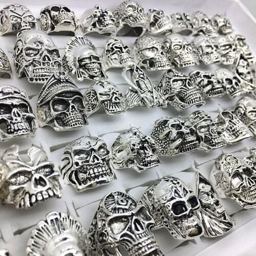 MixMax 10 Pieces Mens Womens Punk Style Rings Silver Plated Skull Animals Flowers Fashion Jewelry Wholesale Party Gifts