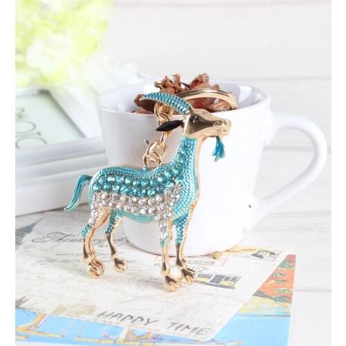 Zodiac Goat Sheep Grass Bule Cute Crystal Charm Purse Handbag Car Key Keyring Keychain Party Wedding Birthday Gift