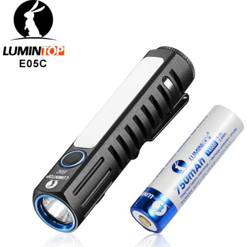 Lumintop E05C Mini LED Flashlight CREE XHP HI 550 LM Rechargeable Flashlight with Magnetic Tail by 14500 Battery for Camping