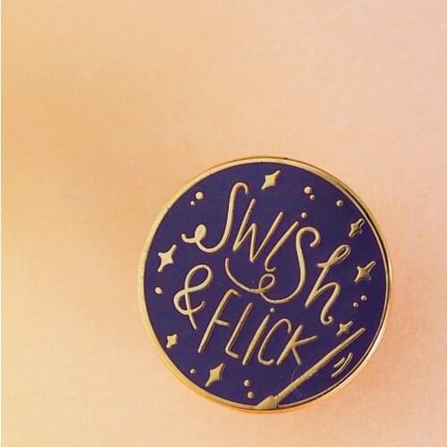 Swish Flick Enamel Pin Fashion Shiny Starry Sky Brooch Purple Galaxy Round Golden Badge Unique Backpack lapel Pins Jewelry Gift
