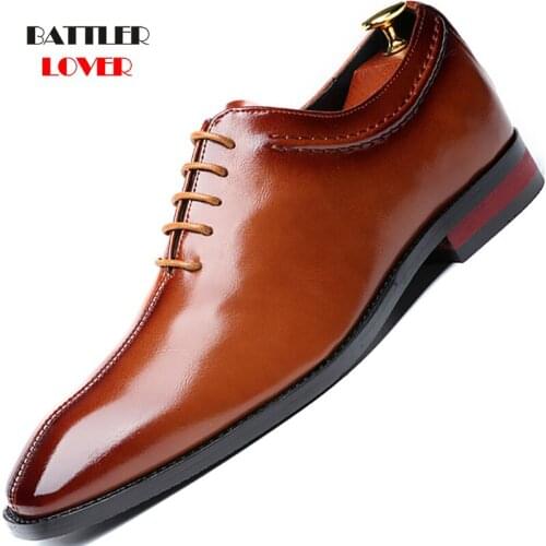 2019 Newest Men Dress Shoes Designer Business Office Lace-Up Loafers Casual Driving Shoes Mens Flat Party Genuine Leather Shoes