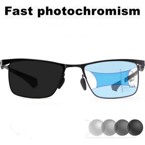 Finished Progressive Reading Glasses Men Multifocal Anti Blue Light Photochromic Presbyopic Glasses TR Full Frame Black +150