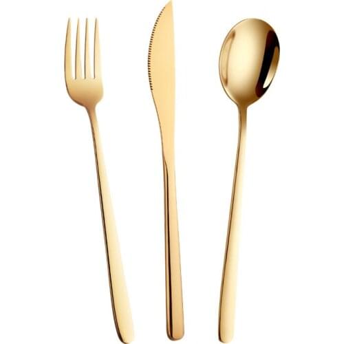 3pcs Dinnerware Set Travel Cutlery 304 Stainless Steel Gold Tableware Silverware Korean Utensils Spoon Fork Knife Table Dinner