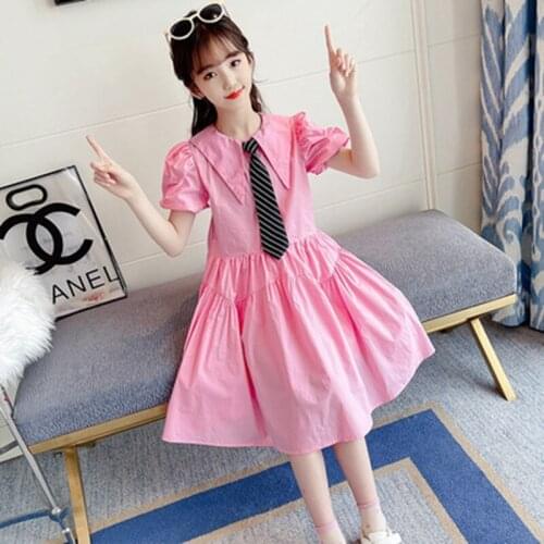 New Summer Girls Dress Pink Cute Kids Dresses for Girls Children Princess Dress Party Teenage Dress 4 6 8 10 12 14 Years