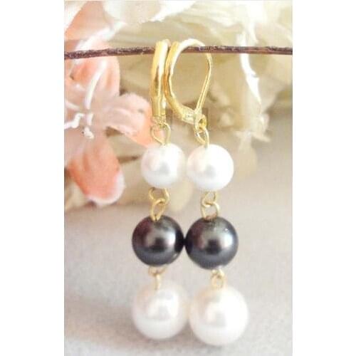 New Favorite Real Pearl Earrings White Black 8-12mm Mother Of Pearl Earring S925 Silver Hook Wedding Party Jewelry Lady Gift