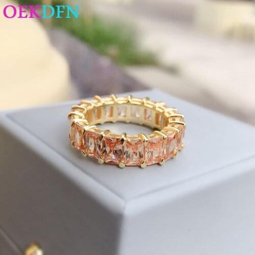 OEKDFN 100% 925 Sterling Silver Rings Morganite Gemstone Wedding Band 18K Yellow Gold Vintage Ring For Women Fine Jewelry
