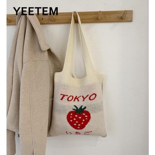 Autumn winter cute strawberry bag messenger bag Japanese soft one-shoulder knitted wool shoulder bag Harajuku girl chic soft