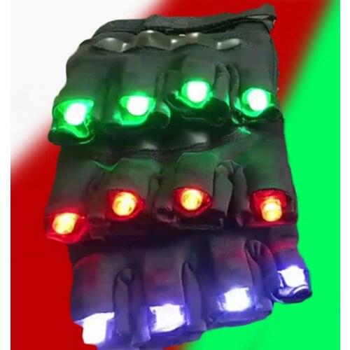 Half-Finger Laser Gloves With Green Lights LED Luminous Gloves With Hard Knuckles For Show Stage Performance Bar Dancing Club DJ
