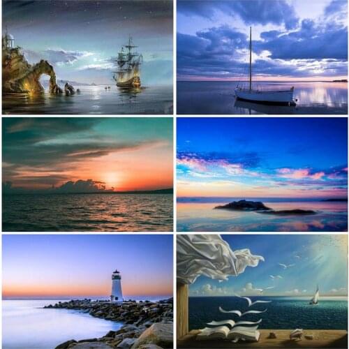 PhotoCutom Painting By Numbers Calm Sea Scenery 60x75cm Painting For Paint By Numbers On Canvas Landscape DIY Frameless Home Dec